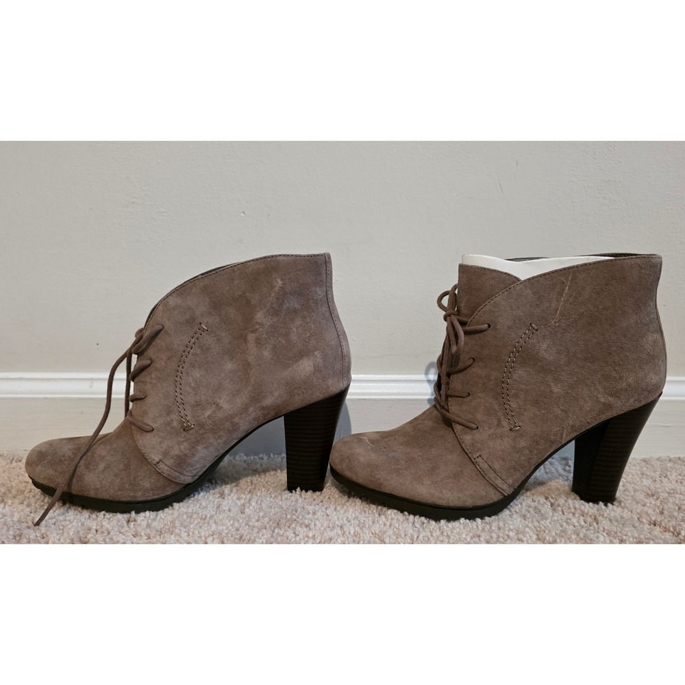 White Mountain Snack Taupe Suede Lace Up Ankle Boots Womens 9M Heel Bootie